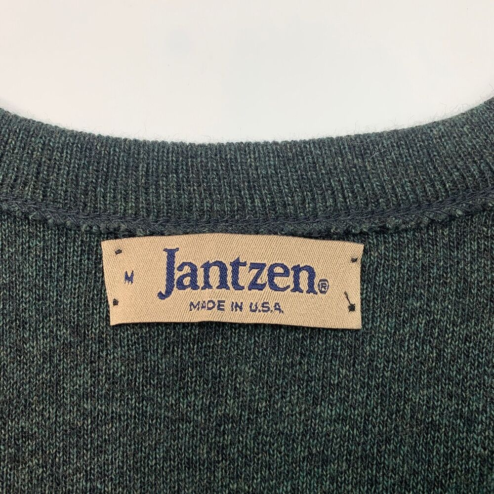 Vintage Jantzen Sweater Mens L Large Hunter Green Knit V Neck Pullover Made USA - Picture 5 of 9